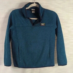 Vintage LL Bean Youth M (10-12) Pullover 1/4 Button Sweatshirt Fleece Lined Teal